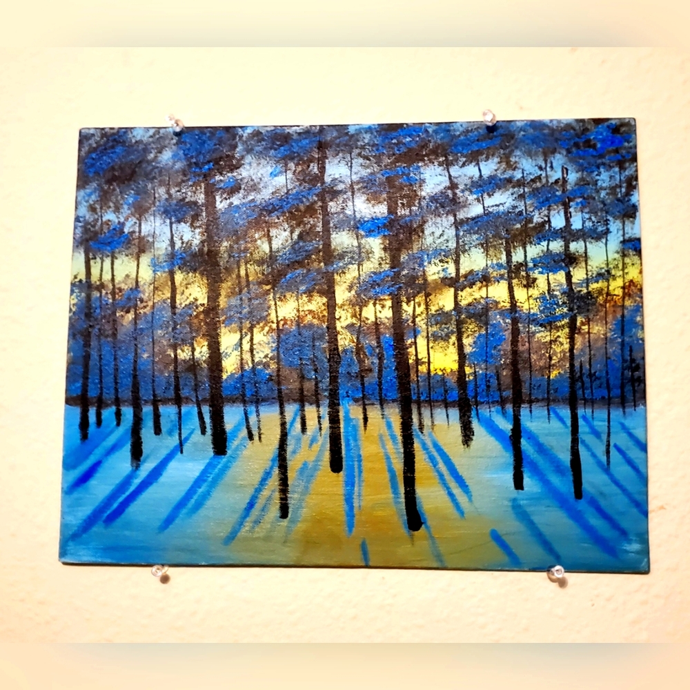 Snowy Forest Acrylic Painting 11inch x 14inch:  $25